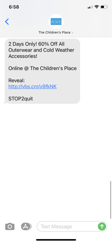 The Children's Place Text Message Marketing Example - 11.05.2020