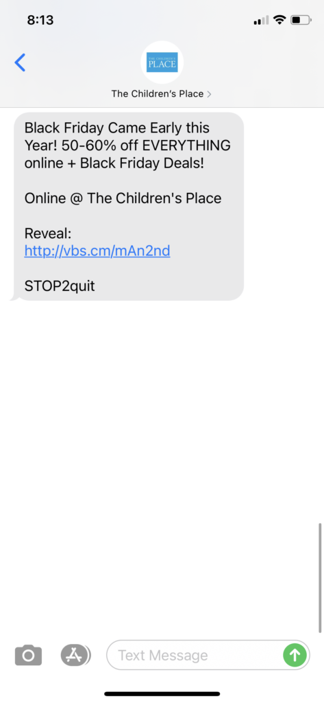 The Children's Place Text Message Marketing Example - 11.12.2020.PNG