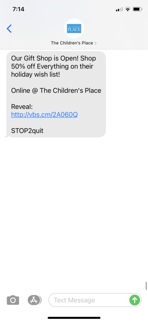 The Children's Place Text Message Marketing Example - 11.19.2020.PNG