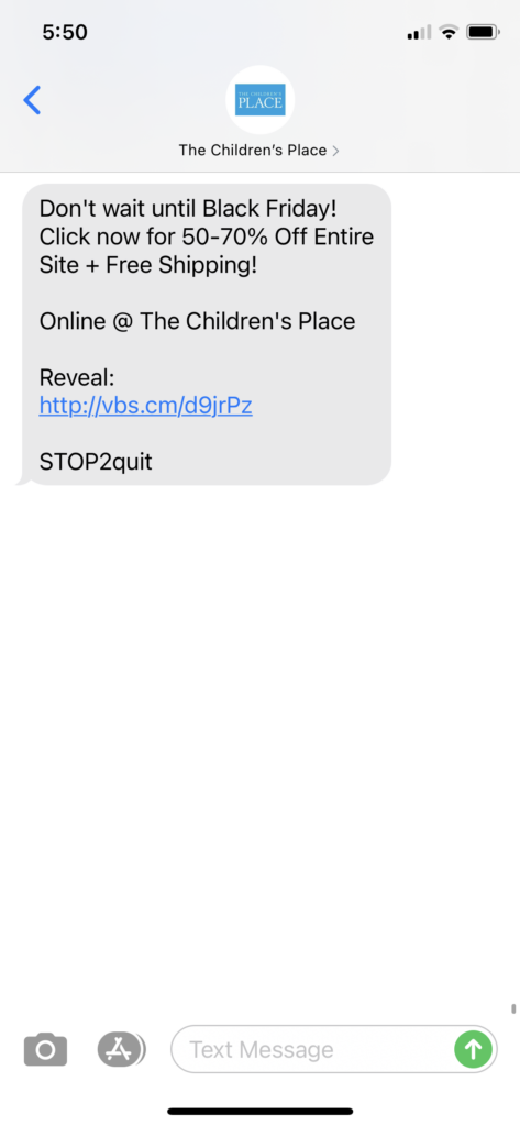The Children's Place Text Message Marketing Example - 11.21.2020.PNG