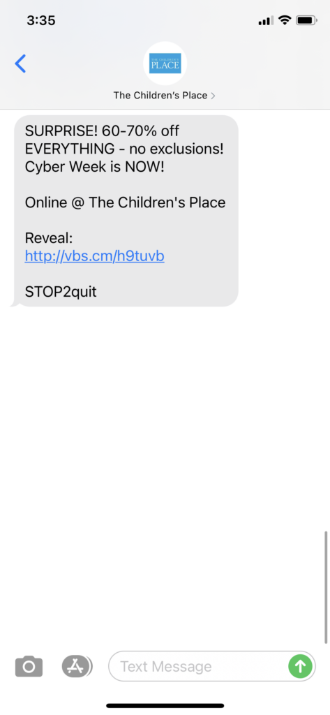 The Children's Place Text Message Marketing Example - 11.26.2020.PNG