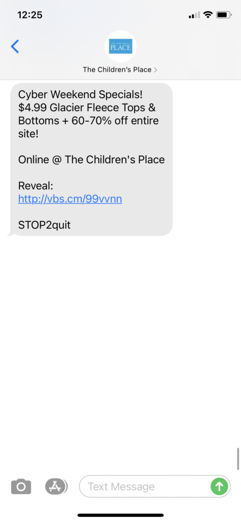The Children's Place Text Message Marketing Example - 11.27.2020.PNG
