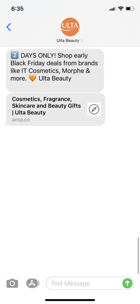 Ulta Beauty Text Message Marketing Example - 11.06.2020