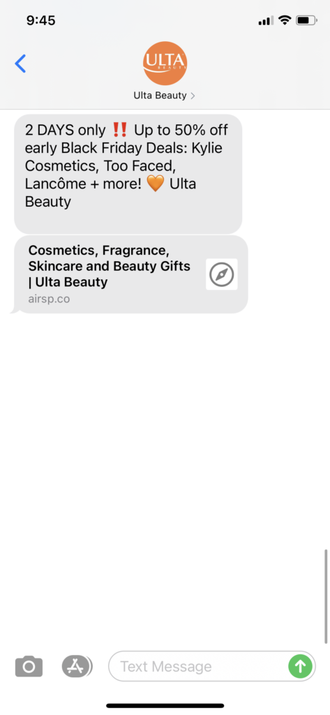 Ulta Beauty Text Message Marketing Example - 11.13.2020