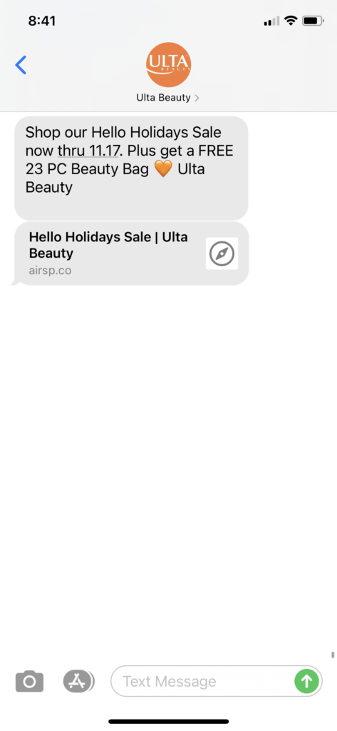 Ulta Beauty Text Message Marketing Example - 11.15.2020