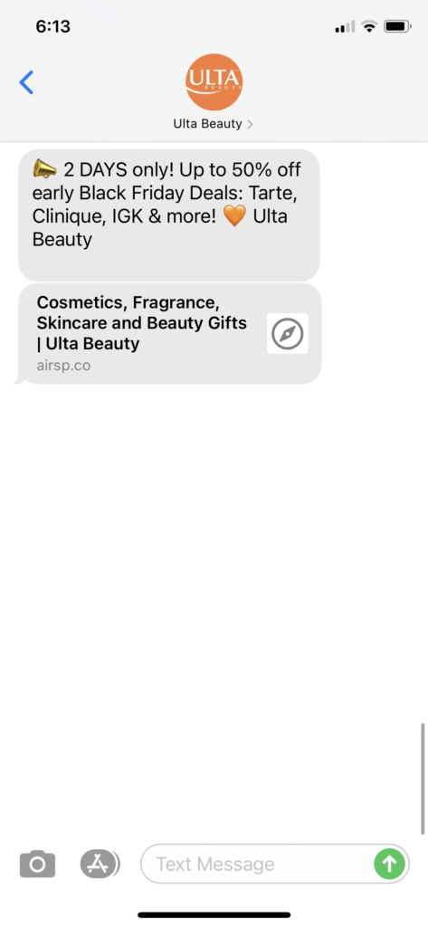 Ulta Beauty Text Message Marketing Example - 11.20.2020.PNG
