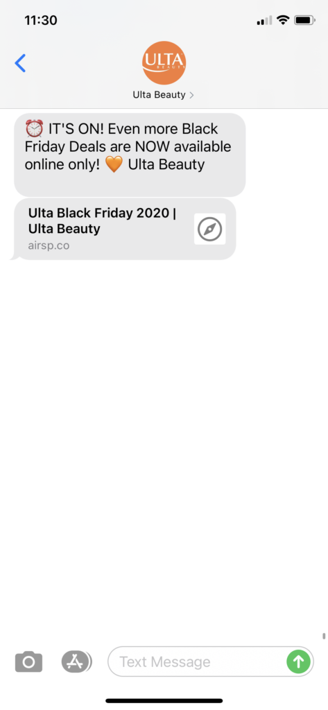 Ulta Beauty Text Message Marketing Example - 11.27.2020.PNG