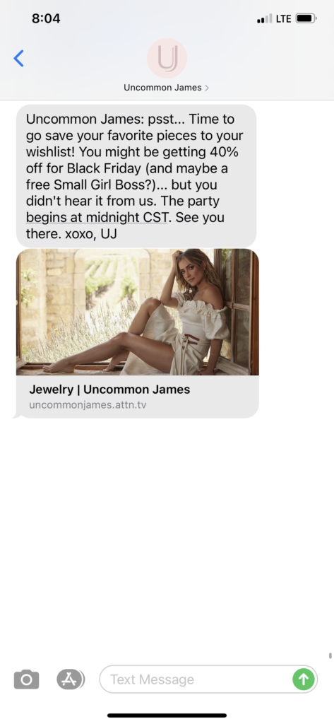 Uncommon James Text Message Marketing Example - 11.26.2020.PNG