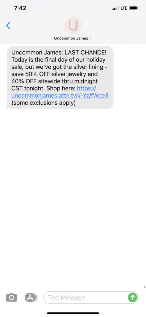 Uncommon James Text Message Marketing Example - 11.30.2020.PNG