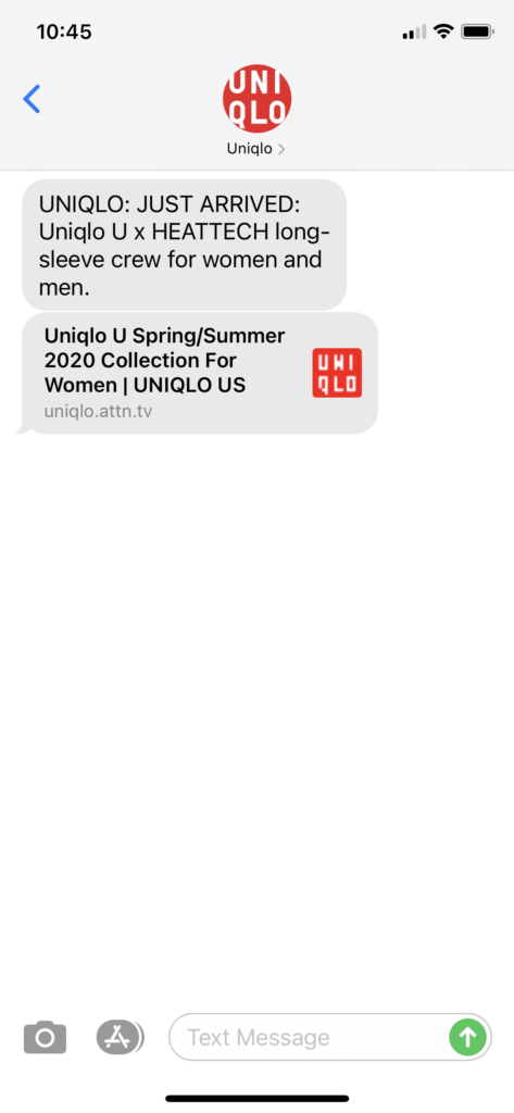 Uniqlo Text Message Marketing Example - 10.29.2020