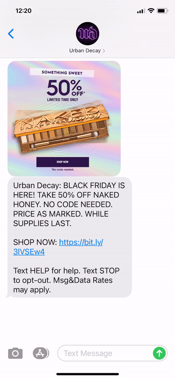 Urban Decay Text Message Marketing Example - 11.27.2020.gif
