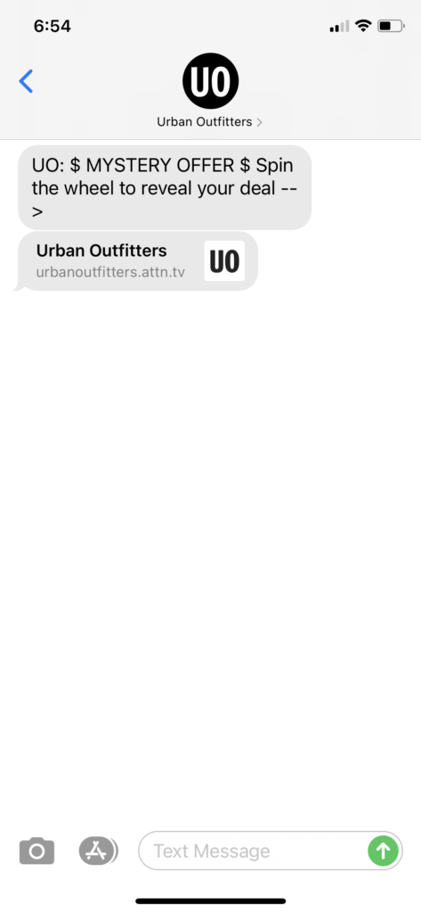 Urban Outfitters Text Message Marketing Example - 11.01.2020