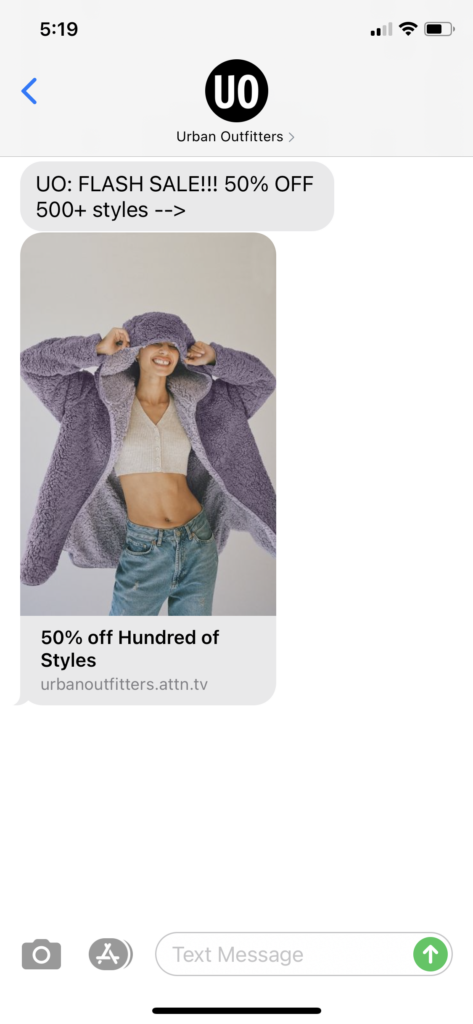 Urban Outfitters Text Message Marketing Example - 11.08.2020