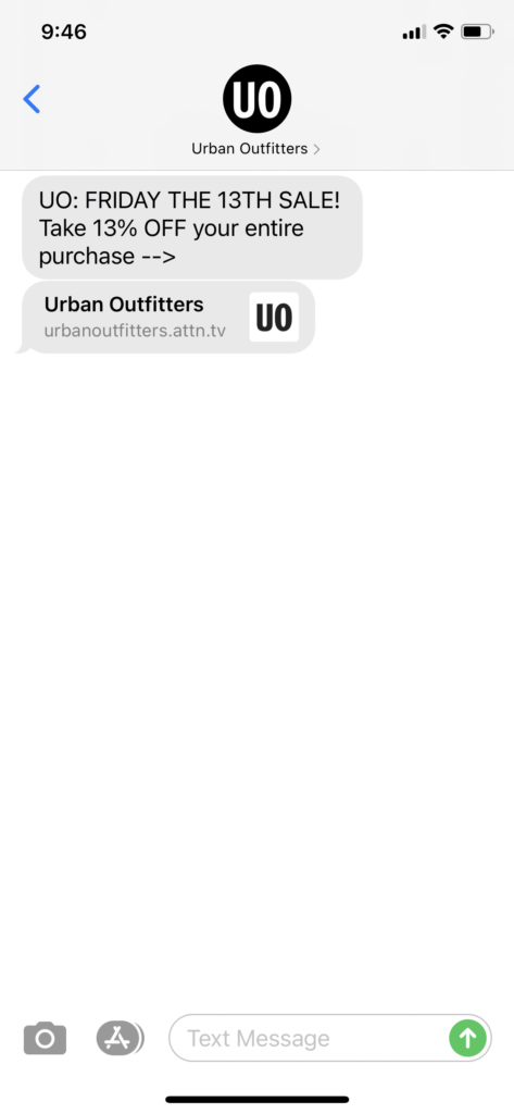 Urban Outfitters Text Message Marketing Example - 11.13.2020
