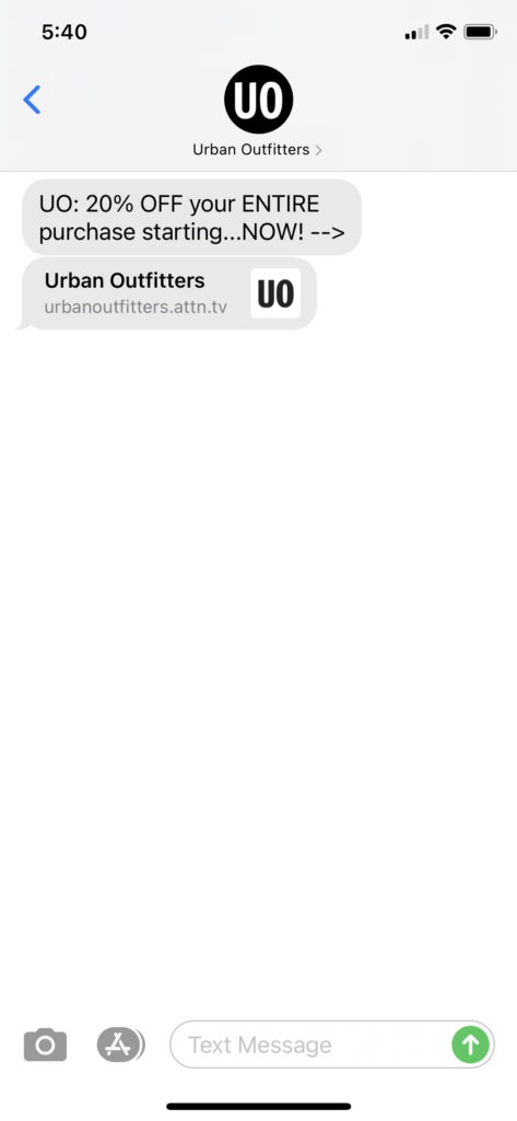 Urban Outfitters Text Message Marketing Example - 11.22.2020.PNG