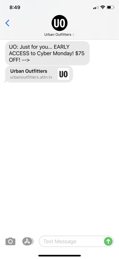 Urban Outfitters Text Message Marketing Example - 11.29.2020.PNG