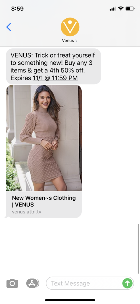 Venus Text Message Marketing Example - 10.31.2020