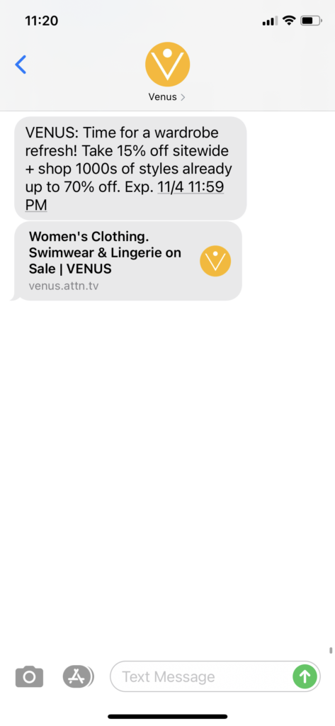Venus Text Message Marketing Example - 11.02.2020