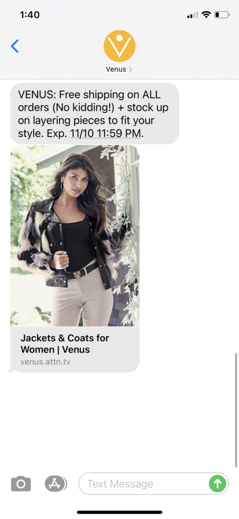 Venus Text Message Marketing Example - 11.09.2020