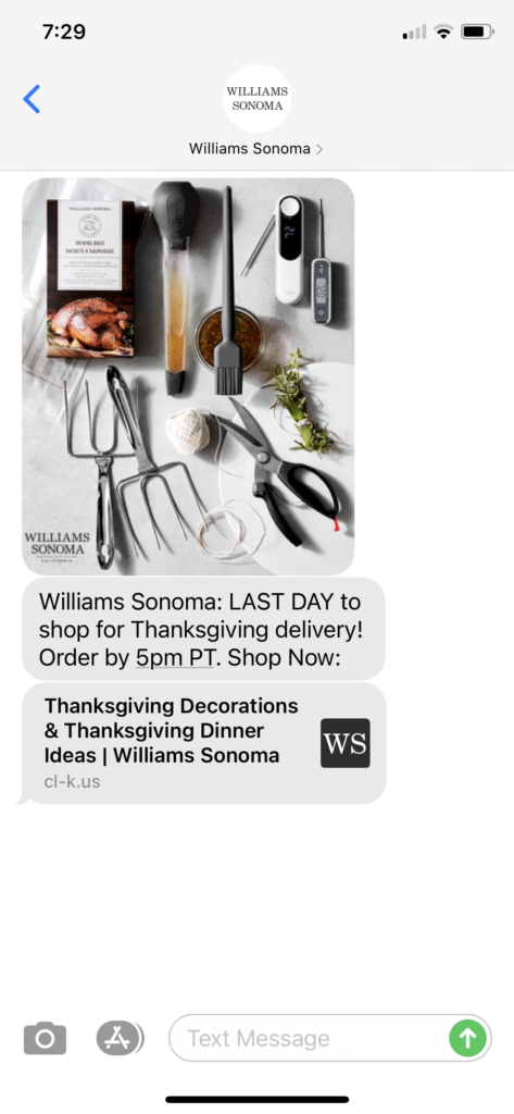 Williams Sonoma Text Message Marketing Example - 11.19.2020.PNG