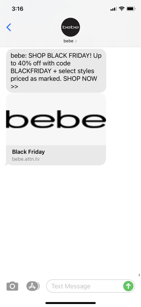 bebe Text Message Marketing Example - 11.27.2020.PNG