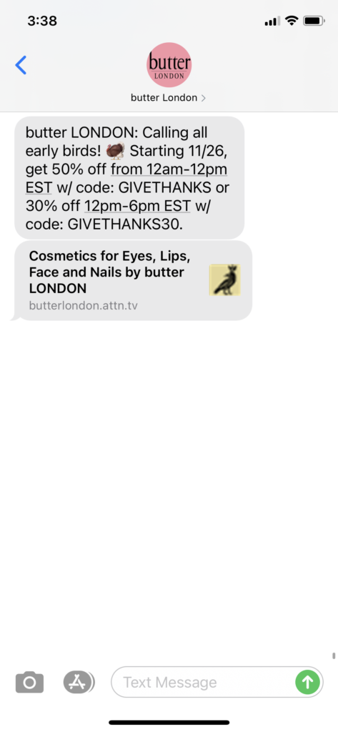 butter London Text Message Marketing Example - 11.26.2020.PNG