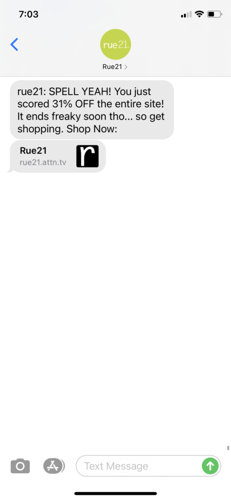 rue21 Text Message Marketing Example - 10.30.2020