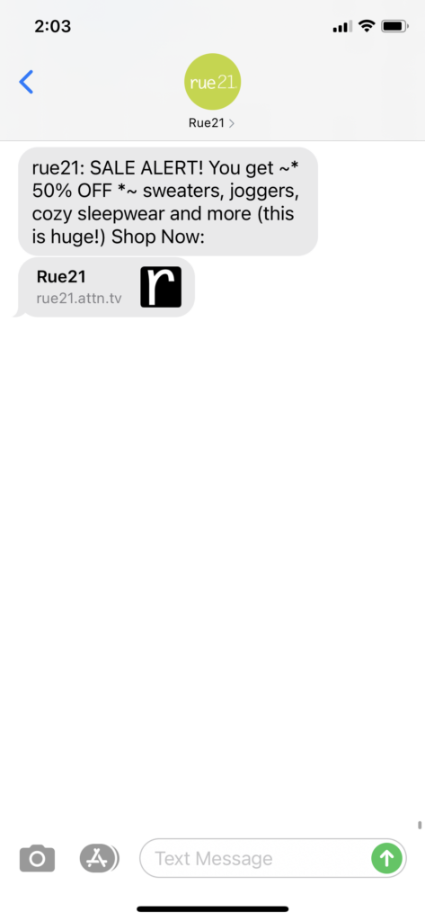 rue21 Text Message Marketing Example - 11.07.2020