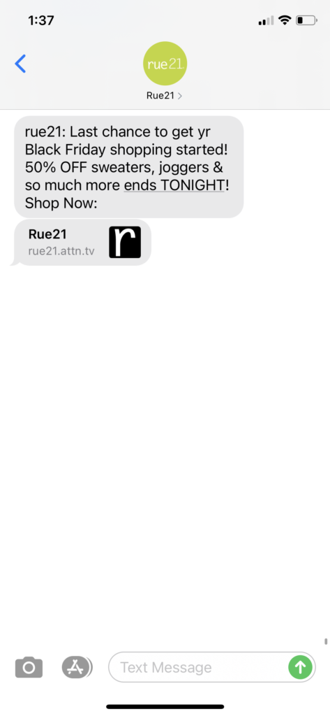 rue21 Text Message Marketing Example - 11.09.2020