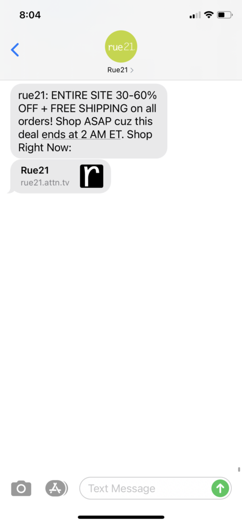 rue21 Text Message Marketing Example - 11.16.2020
