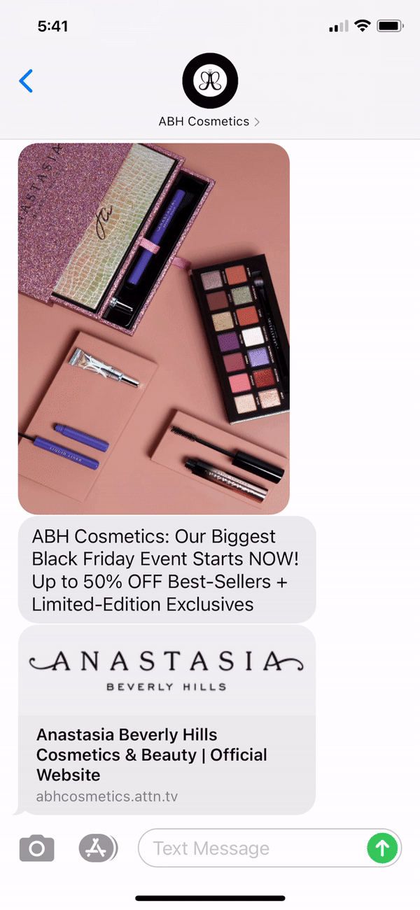 ABH Cosmetics Text Message Marketing Example - 11.22.2020.gif