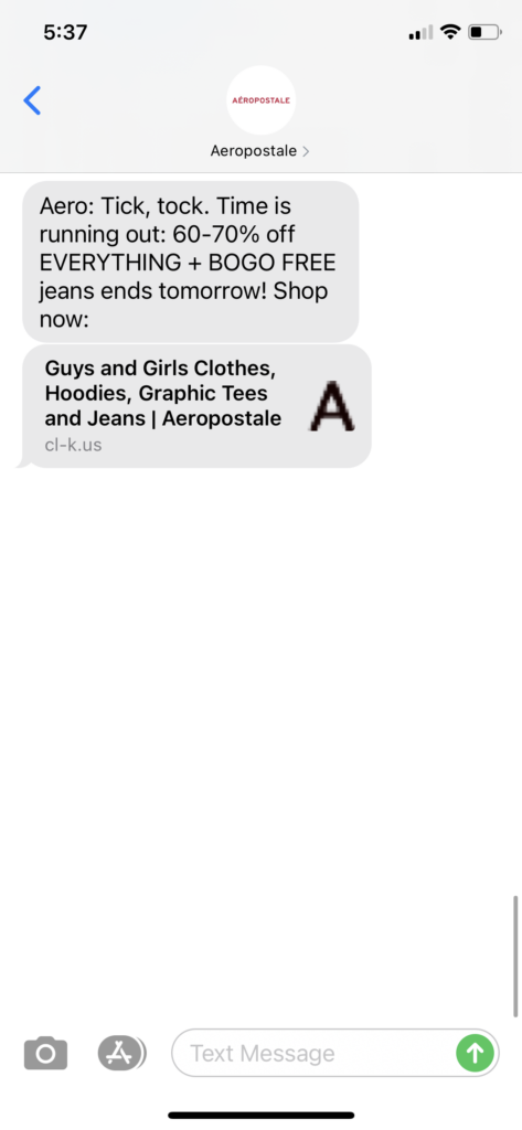 Aeropostale Text Message Marketing Example - 12.28.2020.PNG