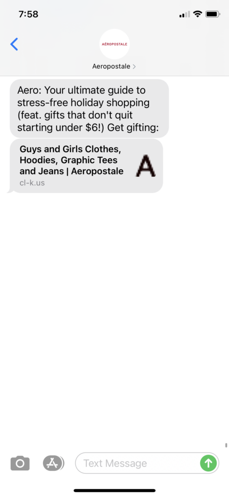 Aeropostale Text Message Marketing Example - 12.8.2020.PNG
