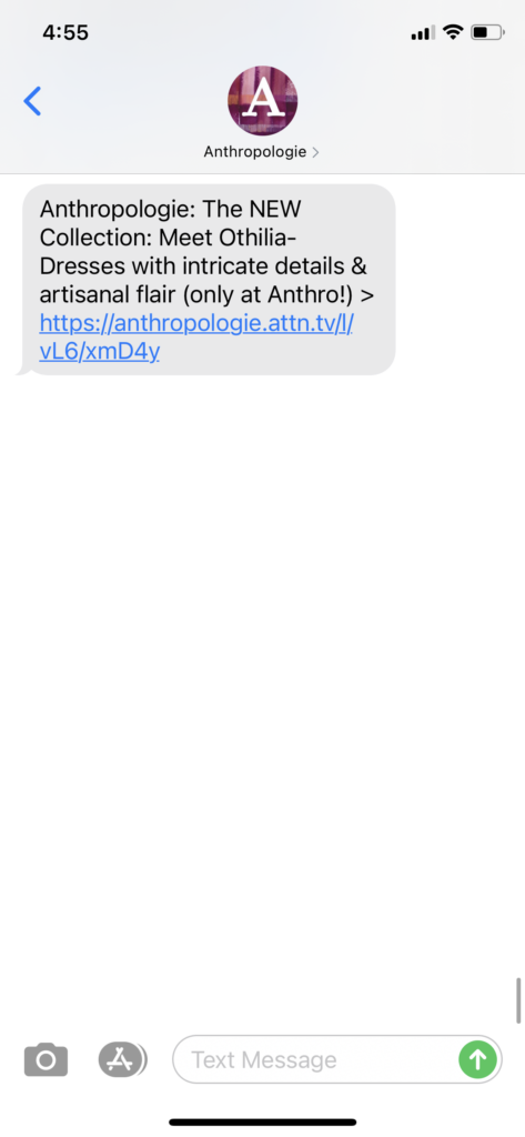 Anthropologie Text Message Marketing Example - 12.01.2020