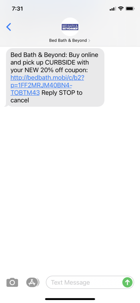 Bed Bath and Beyond Text Message Marketing Example - 12.8.2020.PNG