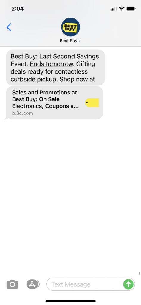 Best Buy 2 Text Message Marketing Example - 12.23.2020