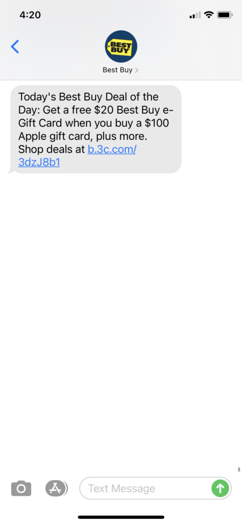 Best Buy Text Message Marketing Example - 12.25.2020