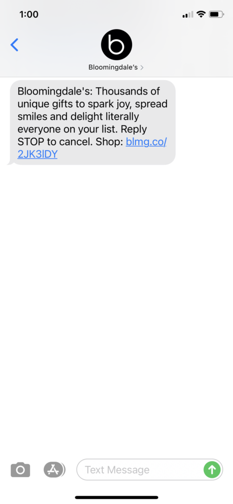 Bloomingdales Text Message Marketing Example - 12.06.2020.PNG