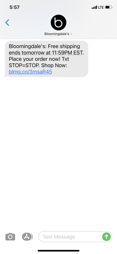 Bloomingdales Text Message Marketing Example - 12.17.2020.PNG