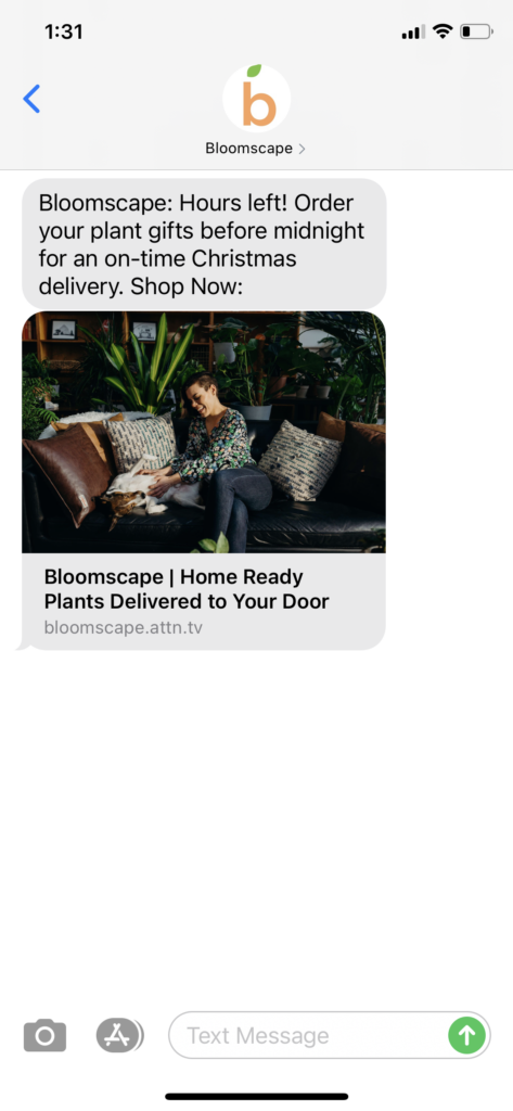 Bloomscape Text Message Marketing Example - 12.13.2020.PNG