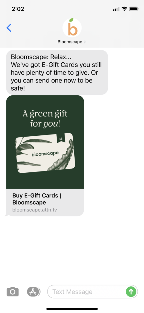 Bloomscape Text Message Marketing Example - 12.23.2020