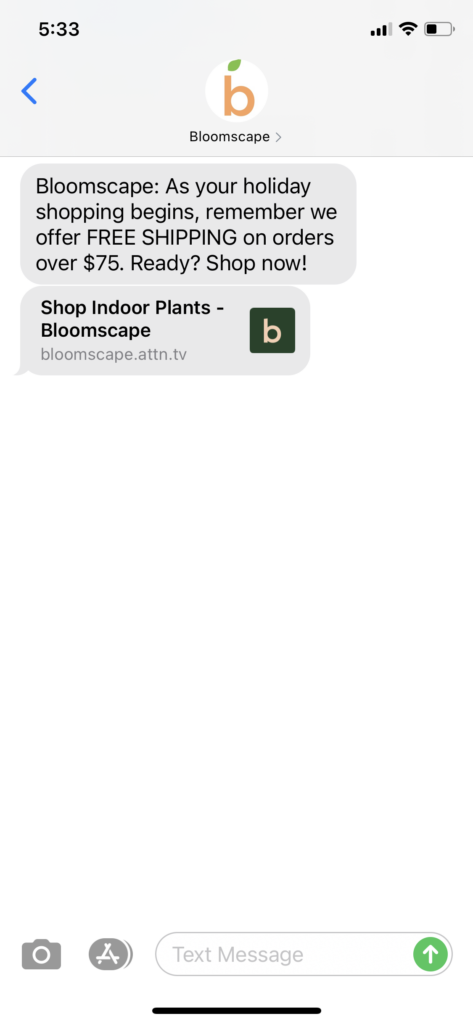 Bloomscape Text Message Marketing Example - 12.28.2020.PNG