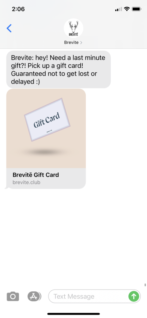 Brevite Text Message Marketing Example - 12.23.2020