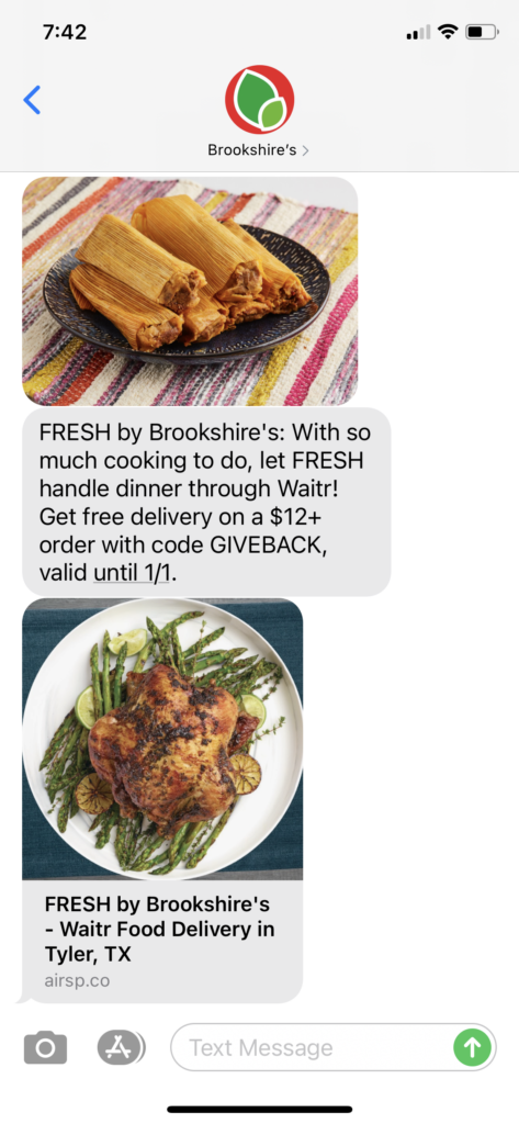 Brookshire Text Message Marketing Example - 12.21.2020