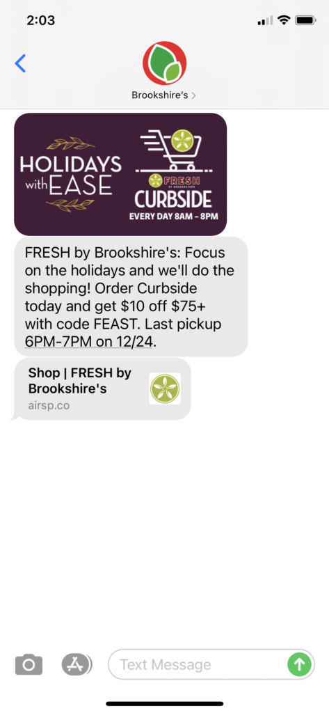 Brookshire's Text Message Marketing Example - 12.23.2020
