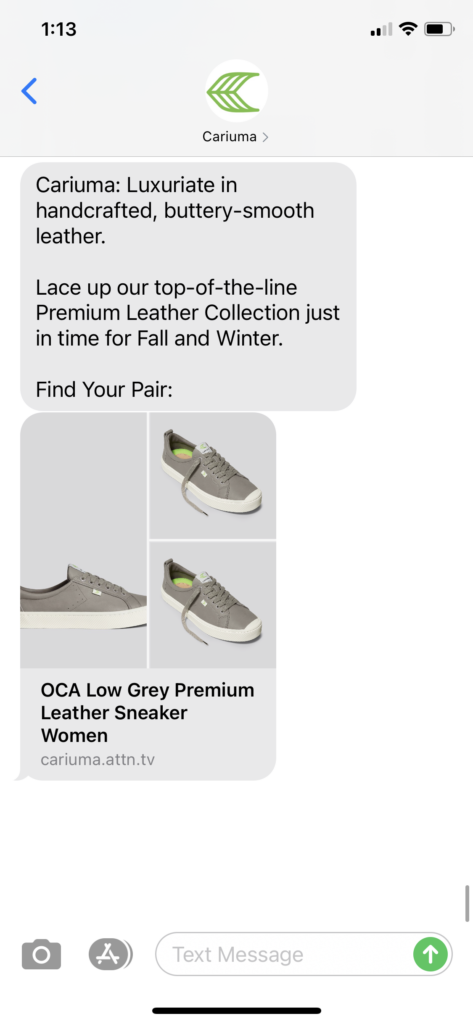 Cariuma Text Message Marketing Example - 12.05.2020.PNG