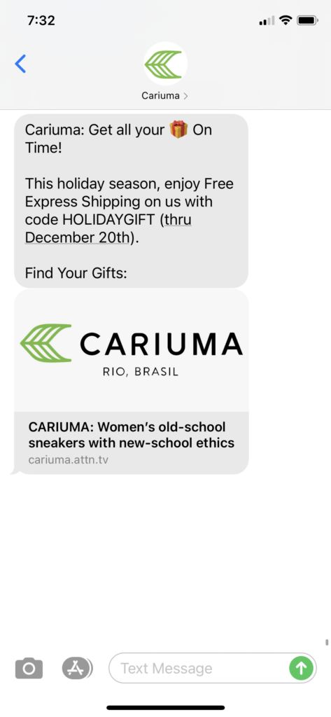 Cariuma Text Message Marketing Example - 12.8.2020.PNG