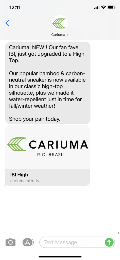 Cariuma Text Message Marketing Example - 12.9.2020.PNG