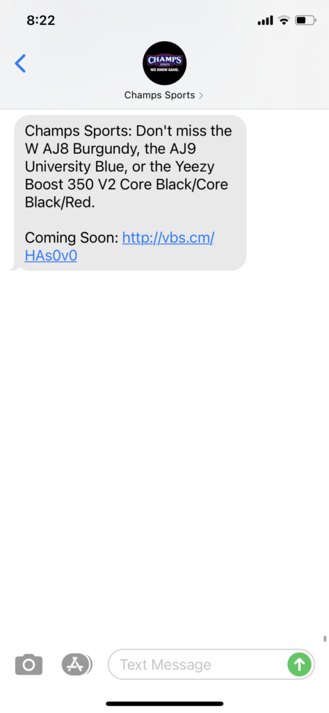 Champs Sports Text Message Marketing Example - 12.4.2020.PNG
