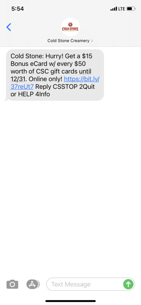Cold Stone Creamery Text Message Marketing Example - 12.17.2020.PNG